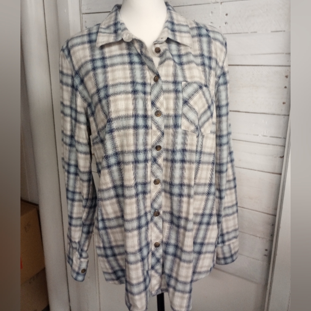 Blue Mountain Women's Size XL Shirt Plaid 100% Cotton Long Sleeve Fall.